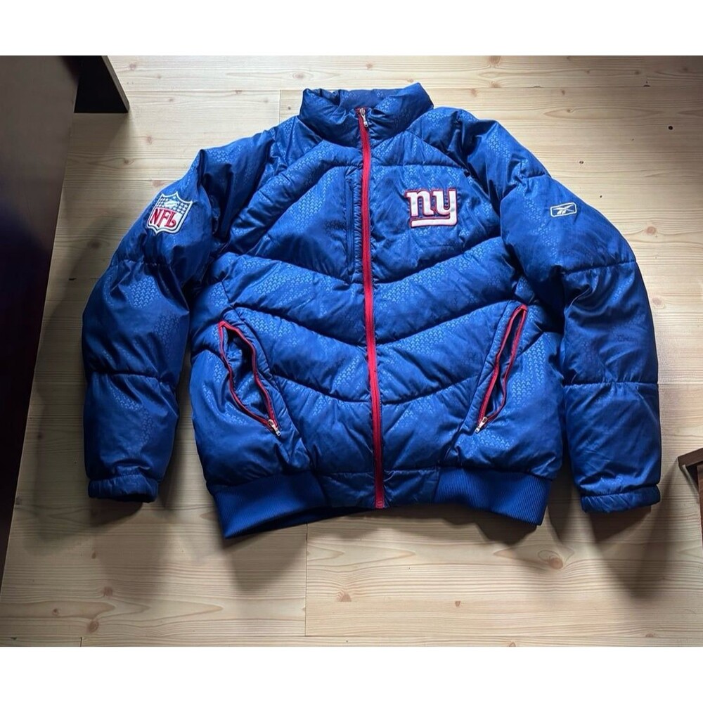 New York Giants Reebok NFL Puffer Insulated Full Zip On Field Jacket Mens Large